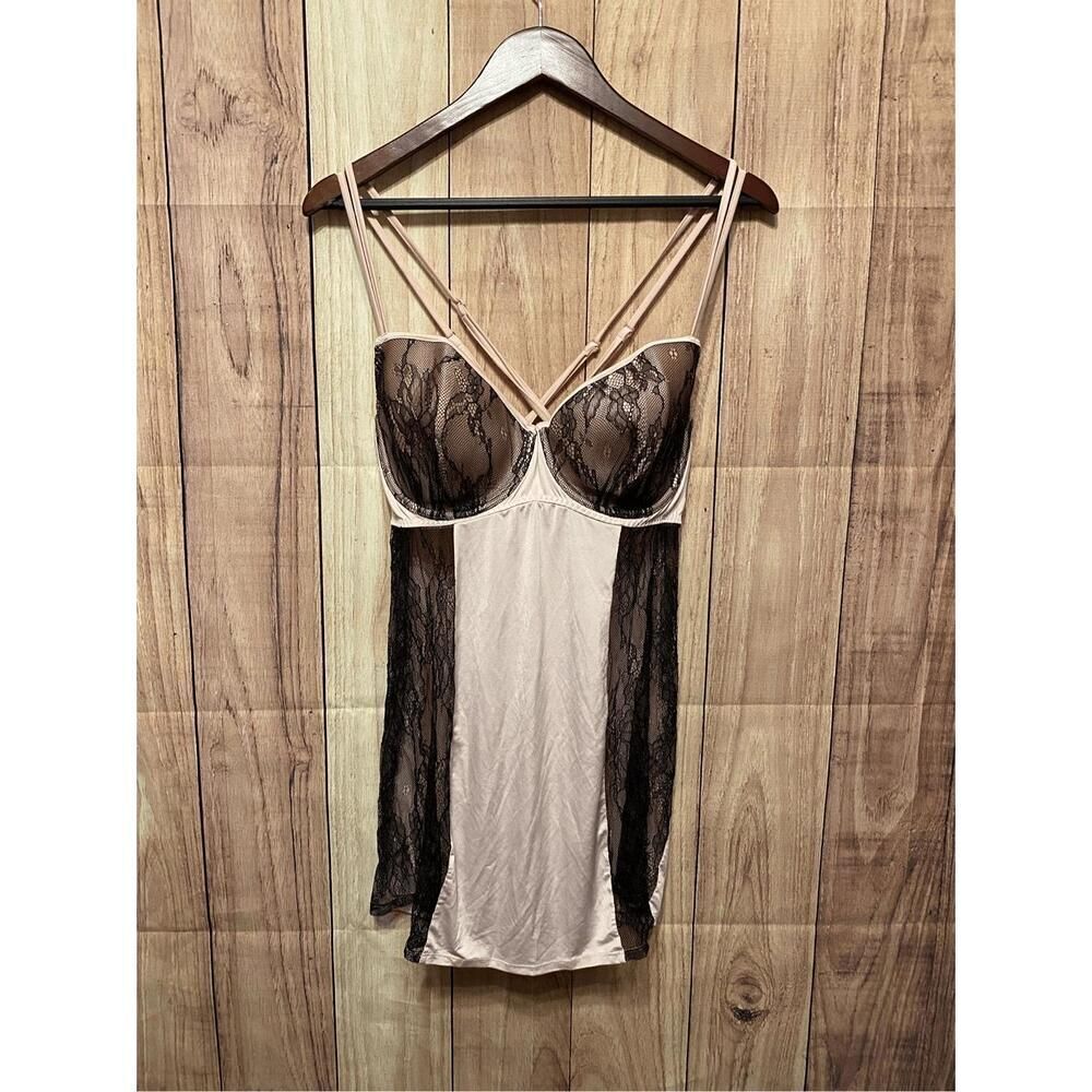 Cacique 18/20 lingerie bra top pink black lace sexy nighty babydoll valentines